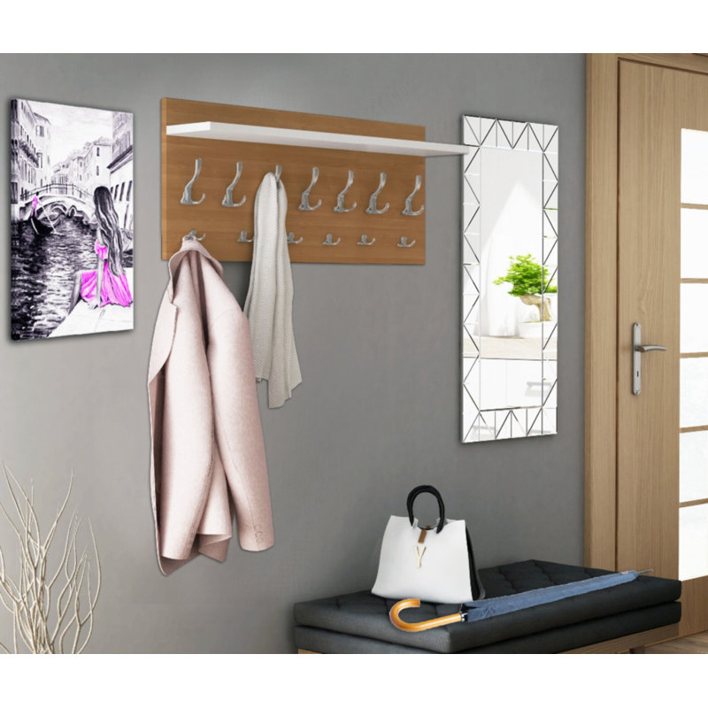 Eizen Wall 13 - Hook Coat Rack, Alder/White