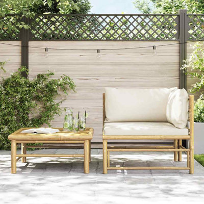 Ensemble de salon de jardin modulaire d'extérieur en polyester de bambou crème moyen