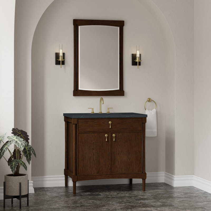 Kinnsden 36" W Single Vanity, Charcoal Soapstone Silestone, Sable Oak, 8" Widespread