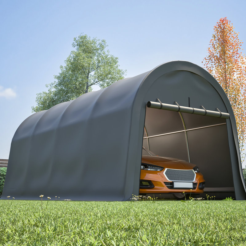 Commercial, - Neige, auvent, rangement pour véhicule, toit ventilé, structure en acier, imperméable, extérieur, matériau en PE gris, porte amovible, structure stable, système de ventilation, installation robuste robuste