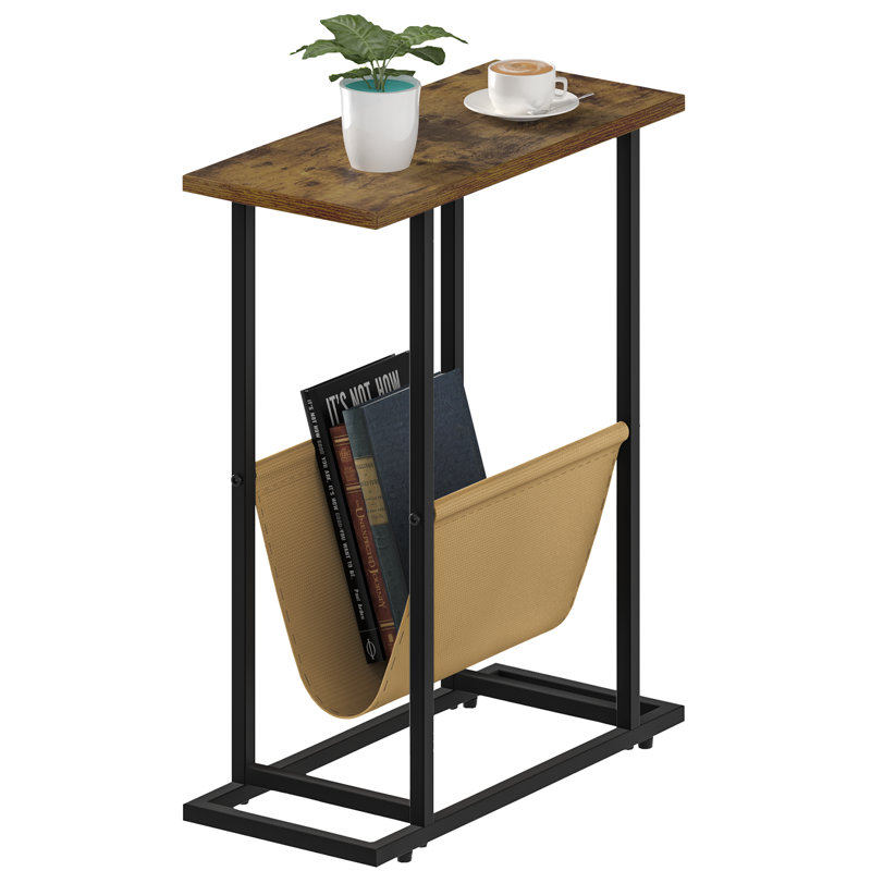 Table d'appoint pour petits espaces, table de bout étroite avec porte-revues, table de chevet pour chambre à coucher, Brun