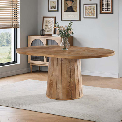 Oak Wood Extendable Oval Dining Table for Family Gatherings