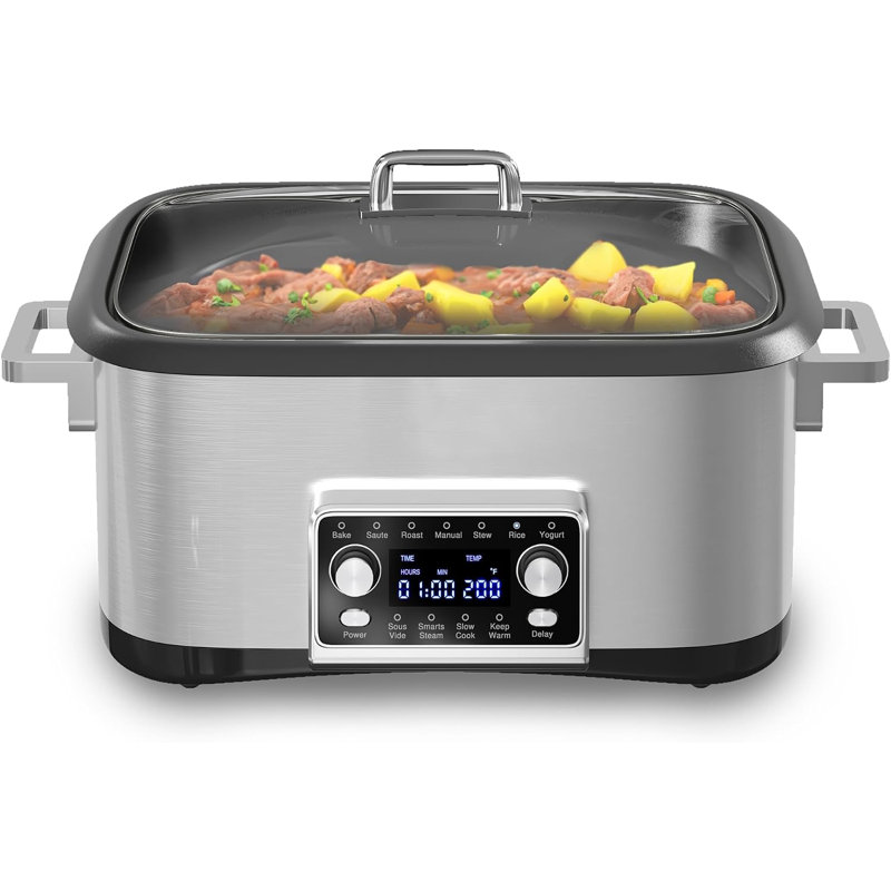 Mijoteuse électrique 8-QT 12-en-1 et multi-cuiseur avec marmite antiadhésive et couvercle en verre