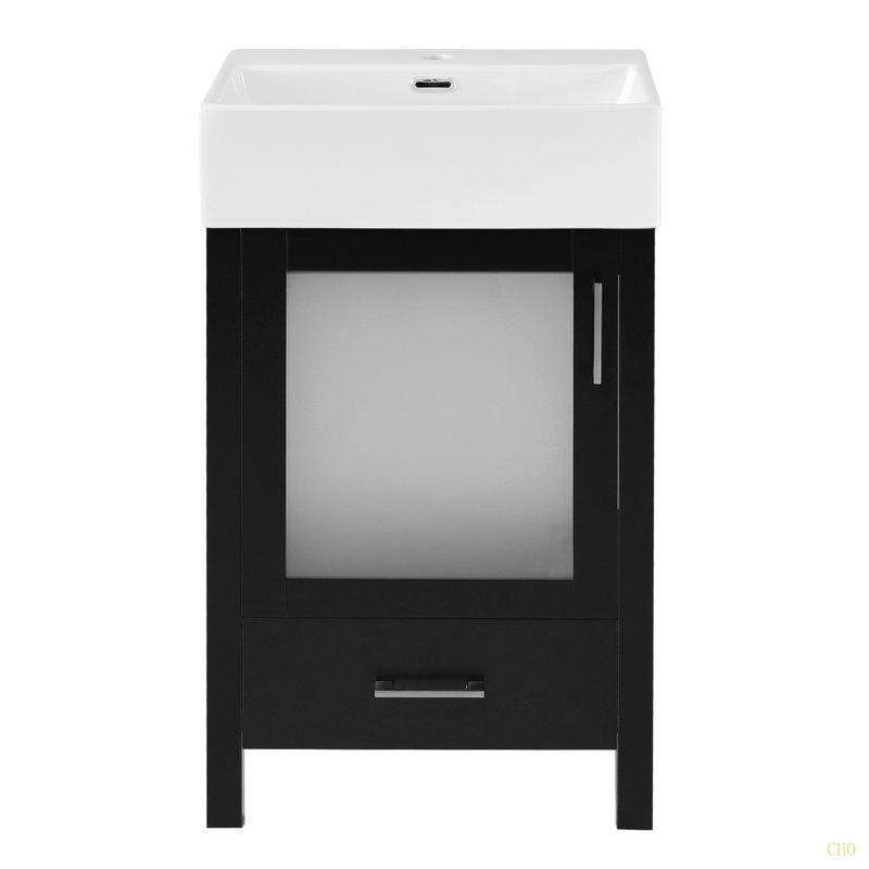 Meuble-lavabo de 20 pouces avec lavabo en céramique et beaucoup de rangement - idéal pour les petites salles de bain, Noir