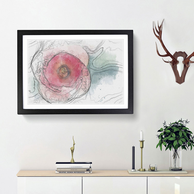 A Pink Hibiscus Flower in Abstract - Framed Print, 27cm H x 36cm W x 2cm D, Black Framed