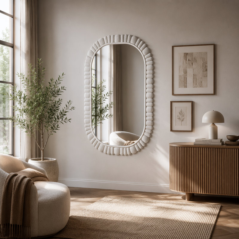 Glass Frame and Wood Frame Oval Mirror