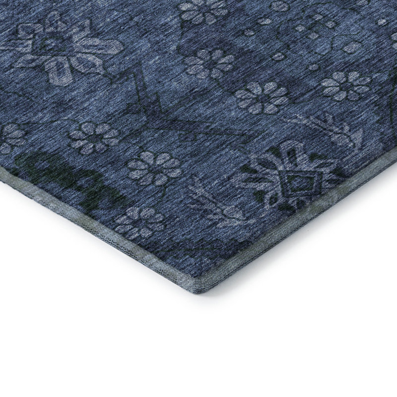 Premium Machine Washable Prisco Navy Rug, Rectangle 10' x 14'