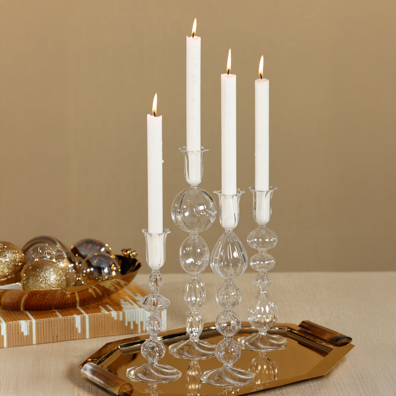 Marais Blown Glass Taper Candle Holders, Set of 4, 9.25" H x 3.25" W x 3.25" D