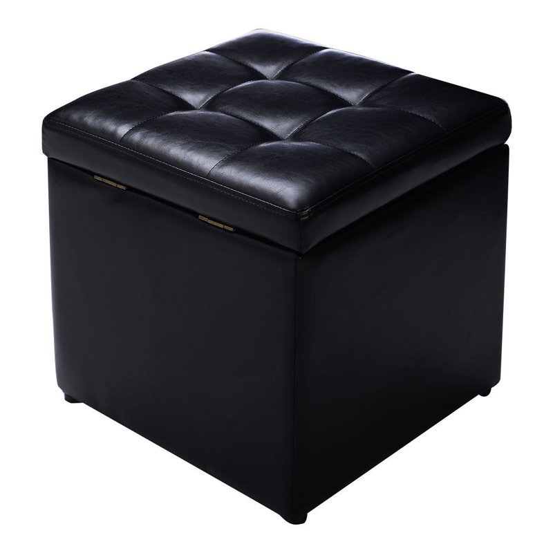 40cm Wide Faux Leather Rectangle Solid Colour Ottoman with Storage, Black