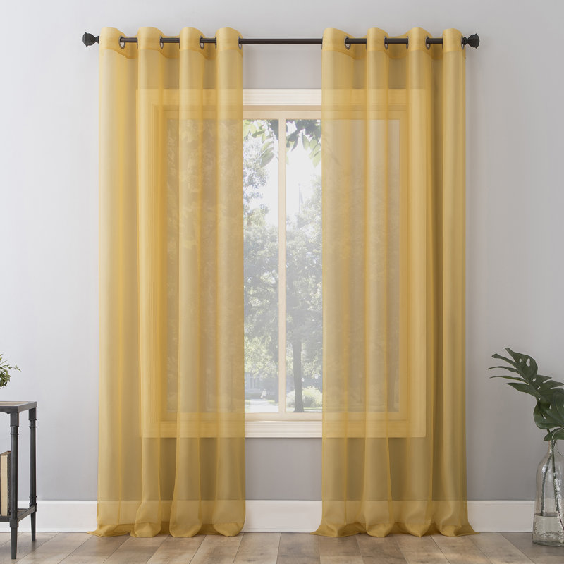 Panneau de rideau simple diaphane avec œillets, L 59 po x L 84 po, Jaune cari