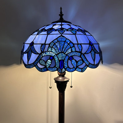 Tonsey Floor Lamp Blue Stained Glass Baroque Style Lavender Metal Base LED Bulbs Included 64"H*16"W*16"D