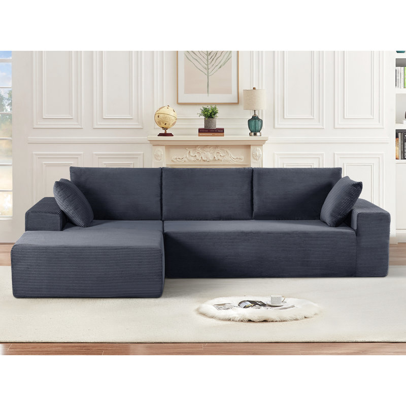 Velours côtelé gris foncé faisant face à gauche, convertible à 4 places, entièrement rembourré de mousse, sans assemblage pour chambre à coucher, modulaire confortable avec mousse