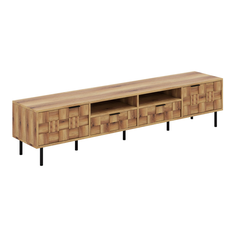 Meuble télé moderne avec rangement, console multimédia, meuble audio-vidéo Mid-Century avec armoires, tiroir et espace ouvert, pieds en métal