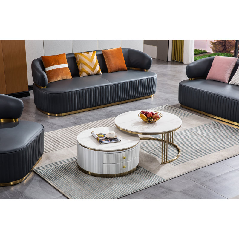 Table basse moderne et gigogne en bois aggloméré avec base en métal