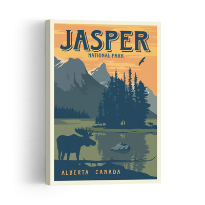 Jasper Moose Lake Sunset Abstract Contemporary Bird Animal Landscape Wall Art Print