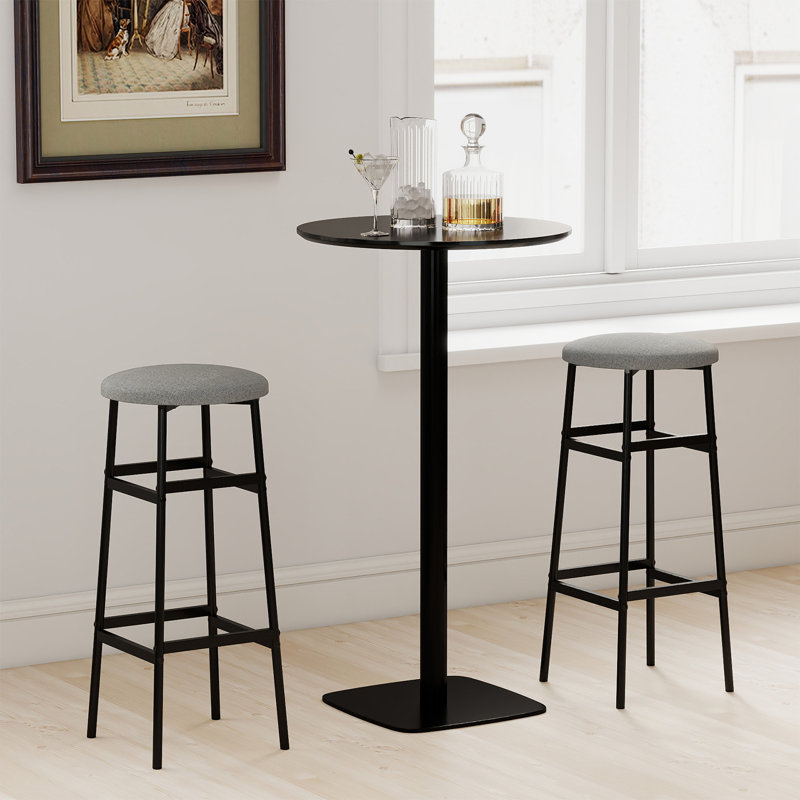 Ensemble de 2 tabourets de bar avec structure en métal robuste et repose-pieds pour îlot de cuisine, Noir, 2, Gris