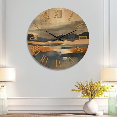 Horloge murale silencieuse « Paysage abstrait de marais I » - Aquarelle bleue, imprimée sur bois.