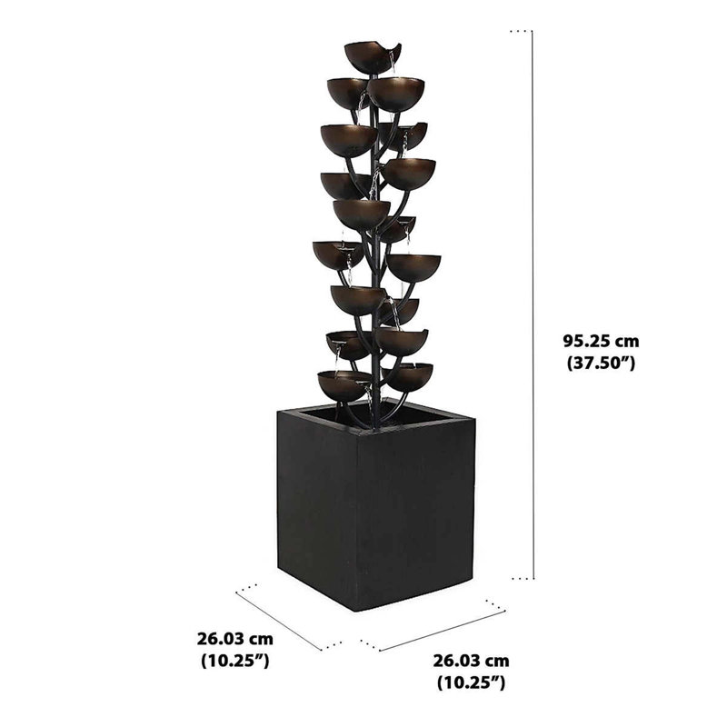 Multi Level Zinc Metal Stacked Cups Fountain, 37.5" H x 10.25" W x 10.25" D
