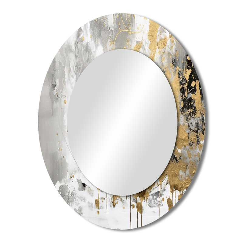 Abstrait moderne blanc et or - Miroir mural ovale moderne blanc, 43 po x 33 po