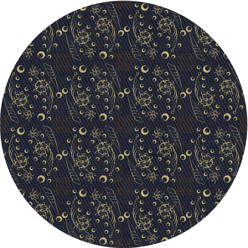 Tapis bleu/jaune à motifs, Rond 4 pi