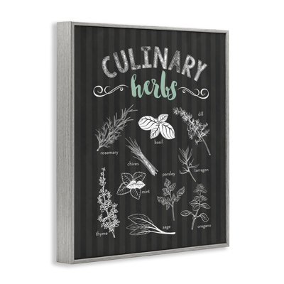 Giclée encadrée d'herbes culinaires sur rayures, design par lettré et doublé
