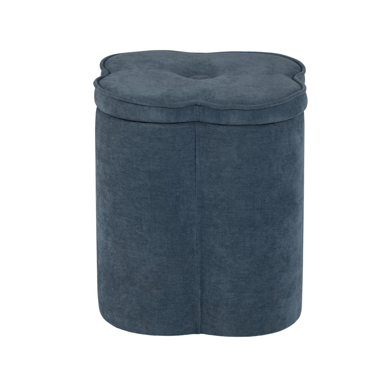 Chenille Flower Ottoman W/ Storage, Navy