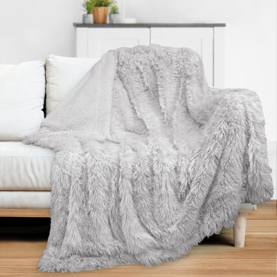 Jeté en fausse fourrure douce et moelleuse, brun clair taupe, 50 x 60 pouces