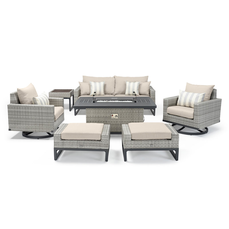 Sameko Outdoor 7 - Piece Conversation Set, Gray, Cast Coral Sunbrella® Plainweave