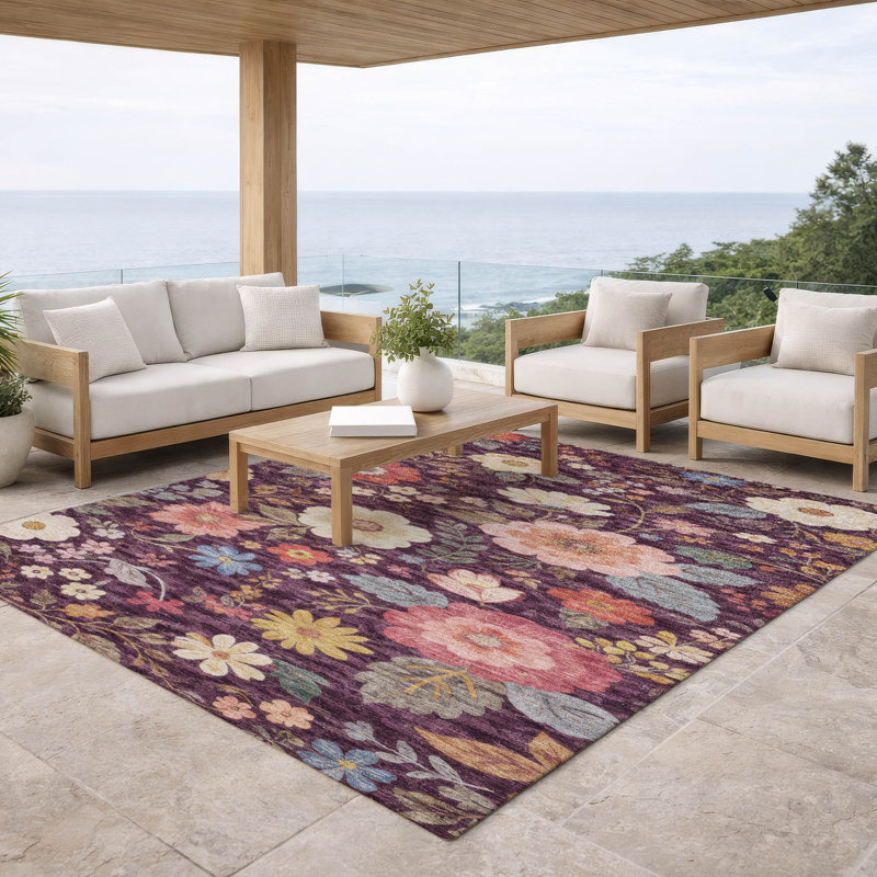 Machine Washable Indoor/Outdoor Chantille ACN2945 Floral Rug, 10' x 14'