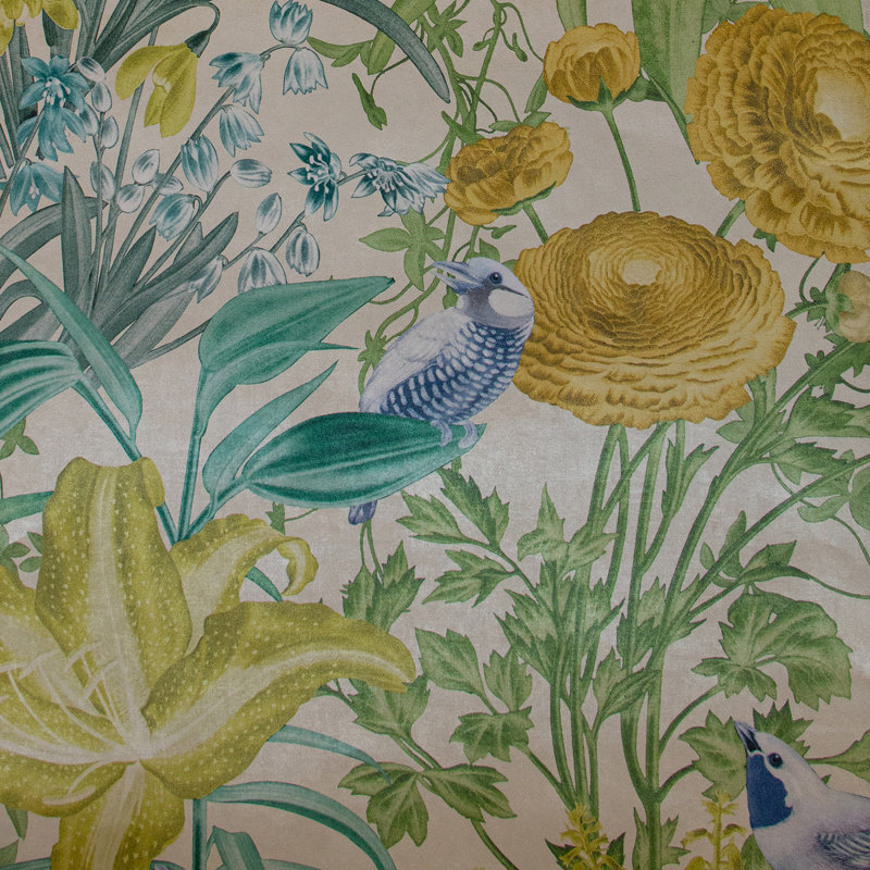 Harldson Mo'orea Inspired Flowers And Birds 8.5 m x 70cm Wallpaper Roll, Pineapple