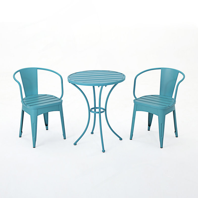 Compact 3-Piece Metal Bistro Set, Blue