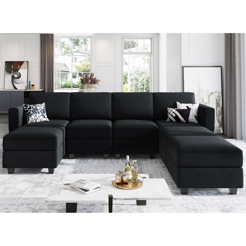 Vashudev Velvet Modular Sectional, Black Velvet