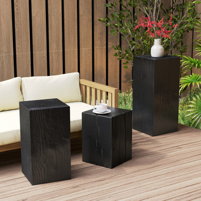 Table d'appoint moderne à colonne carrée moderne noire avec élégance rétro naturelle, pour une utilisation à l'intérieur, L 14,5 po x l, charme d'organisation de hauteurs variées, et décoration extérieure