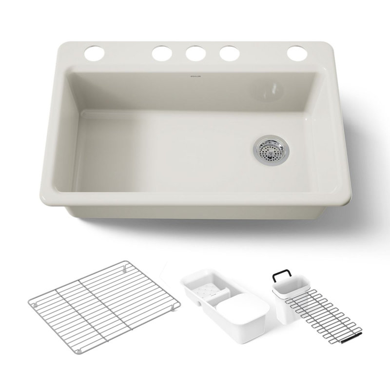 Riverby 33" x 22" x 9-5/8" Under-Mount Single-Bowl Kitchen Sink with Accessories, Biscuit