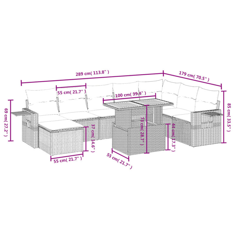 Ensemble de canapé de jardin en rotin PE Vidaxl