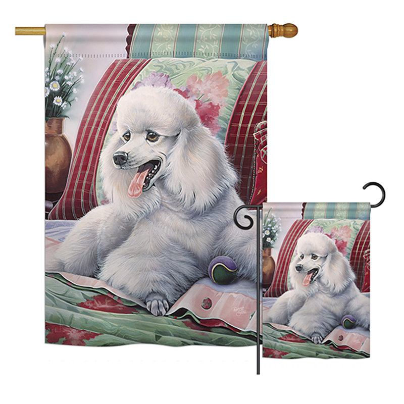 Caniche nature animaux, polyester de 2 côtés 40 x 28 po ensemble de drapeau