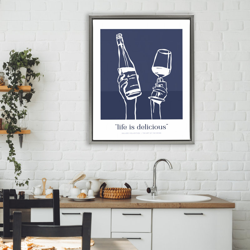 Cadre flottant bleu marine «Life Is Delicious», design par lettré et doublé, H 31 po x l 25 po, Cadre flottant gris lustré