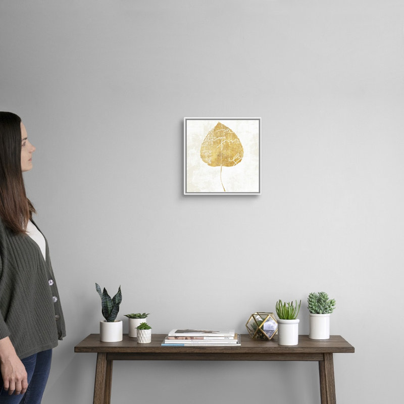 «Bronzed Leaf II», art mural sur toile, H 14 po x l 14 po, Toile avec cadre blanc