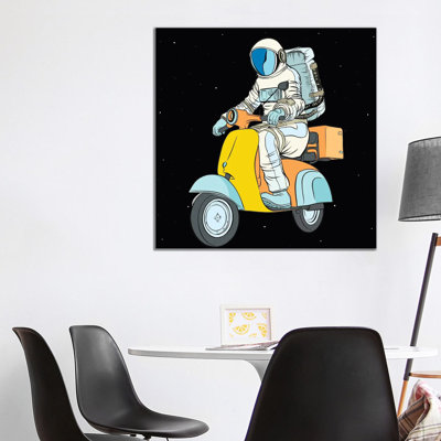 Cosmonaut And Scooter - Wrapped Canvas Print