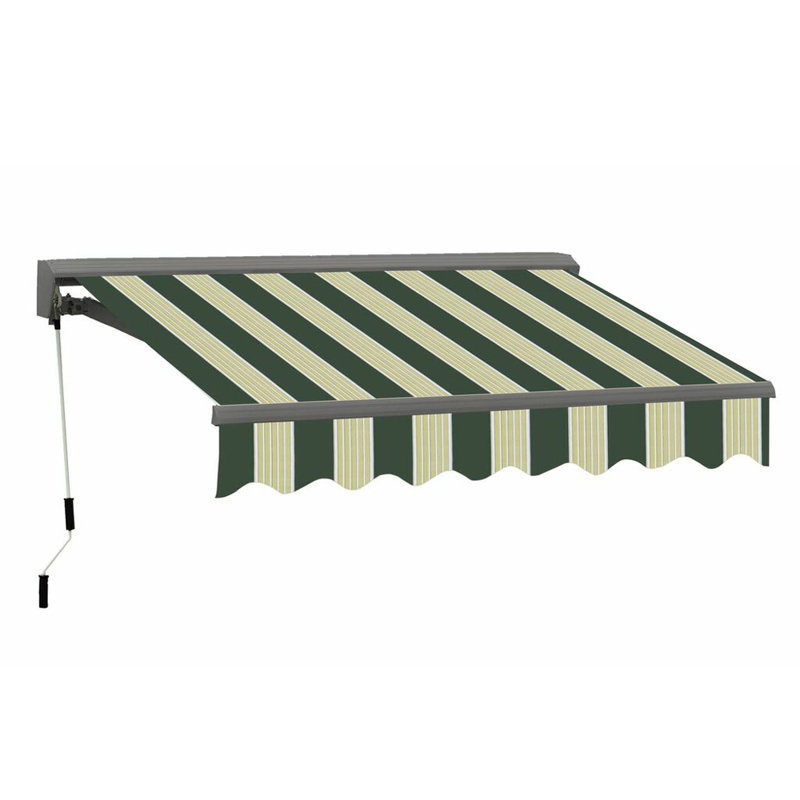 Classic Series 8'x7' Motorized Patio Retractable Awning, 9.8" H x 96" W x 84" D, Forest Green with Cream Stripes