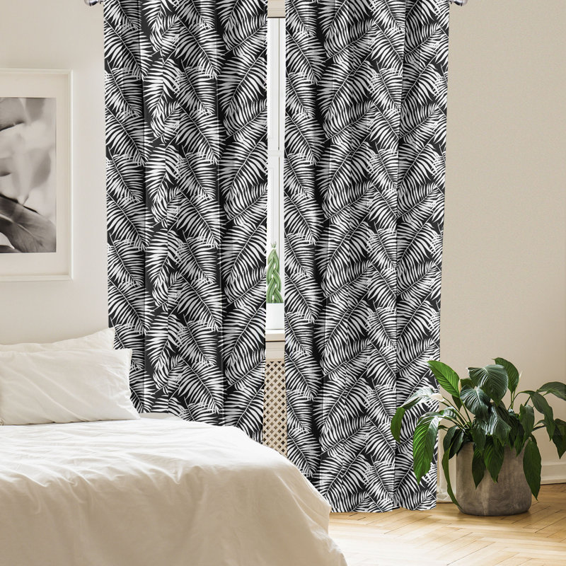 Semi Sheer Curtain Pair, Black/White, 56" W x 95" L