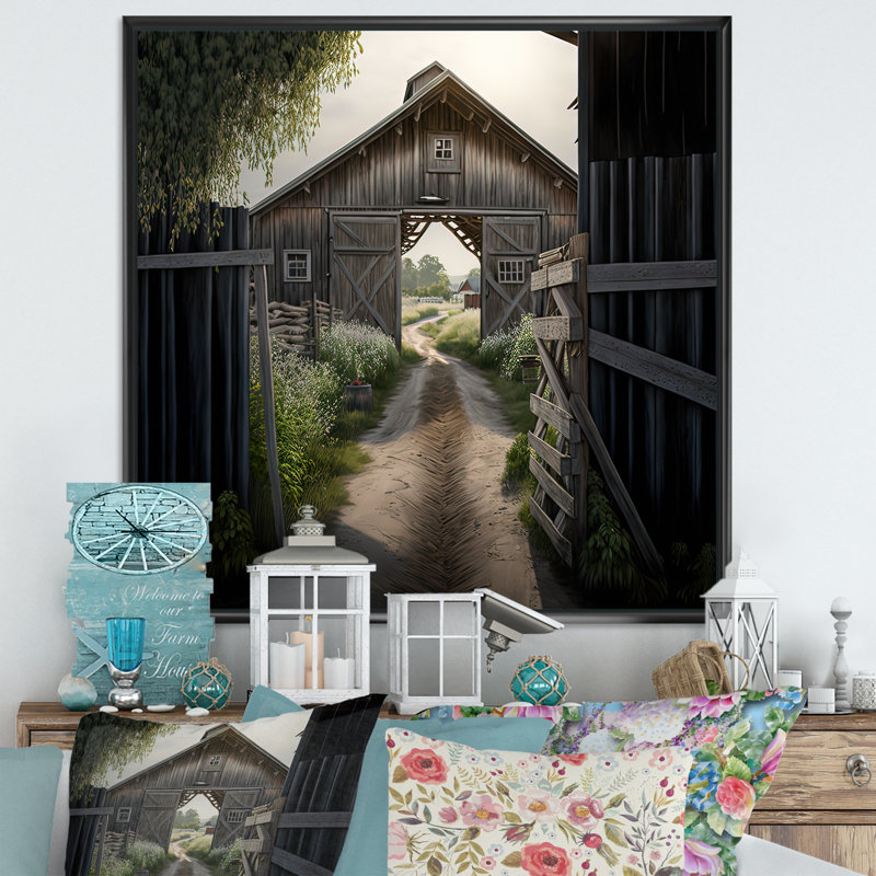 Pittoresque chemin sinueux et grange I - Barn Farm Ranch, impressions sur toile, H 24 po x l 24 po x P 1 po