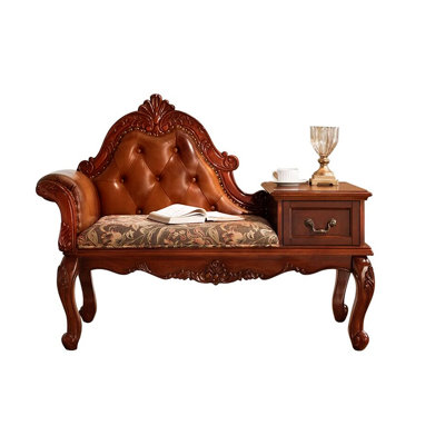 51.18"American-style solid wood brown queen-sized telephone chair