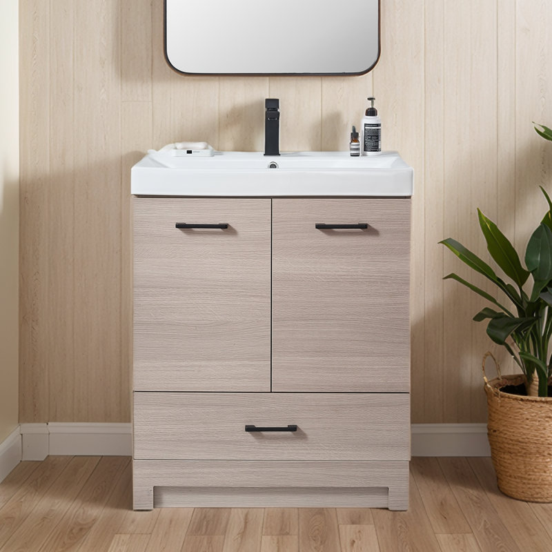 30" Modern Single Free-standing Batjroom Vanity With Ceramic Top