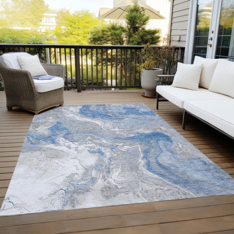 Tapis bleu intérieur / extérieur lavable à la machine Cinead ACN1682, Rectangle 2 pi 6 po x 3 pi 10 po