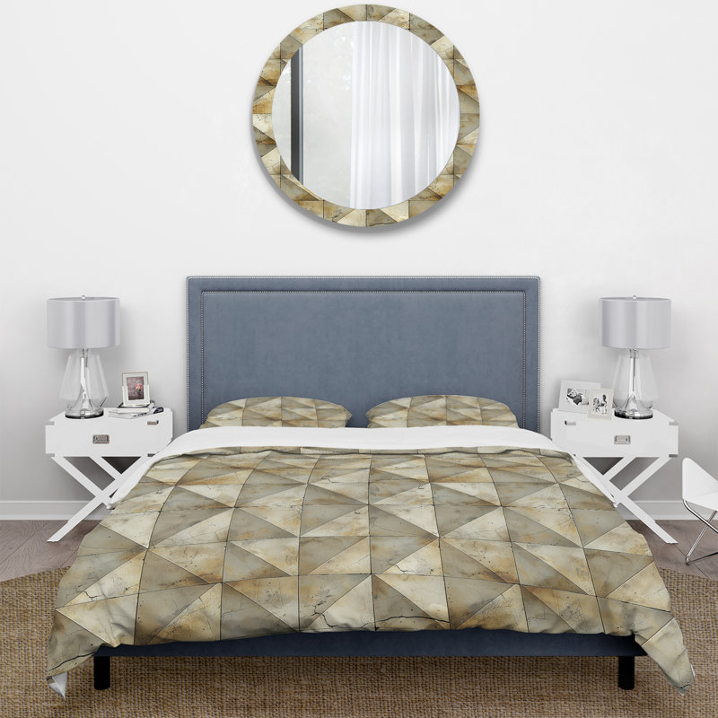 Ensemble de housse de couette beige gris Midcentury Triangle II - Midcentury