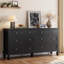 Commode 8 tiroirs pour chambre à coucher, meuble télé 59 po avec poignées sculptées et pieds fuselés, commode en bois avec rangement de grande capacité, noir-2128114997