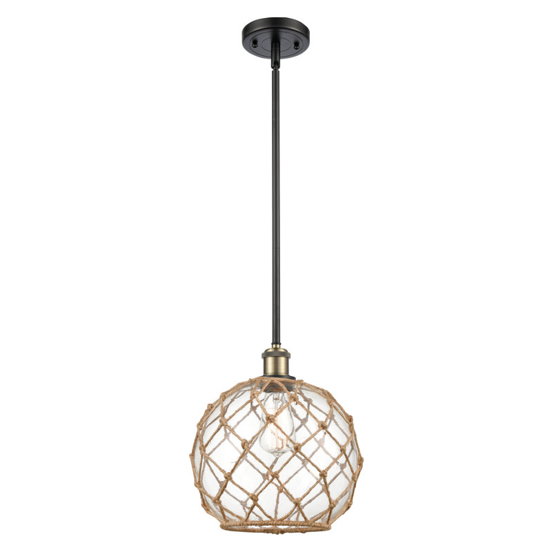 Tobey 1 - Light Single Pendant, Clear/Brown, 13" H x 10" W x 10" D, Black Antique Brass