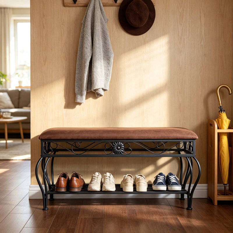 Banc de rangement pour chaussures en métal antique brun