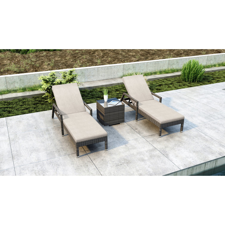 Thornaby Outdoor Wicker Chaise Lounge Set with Table , Cushion Included